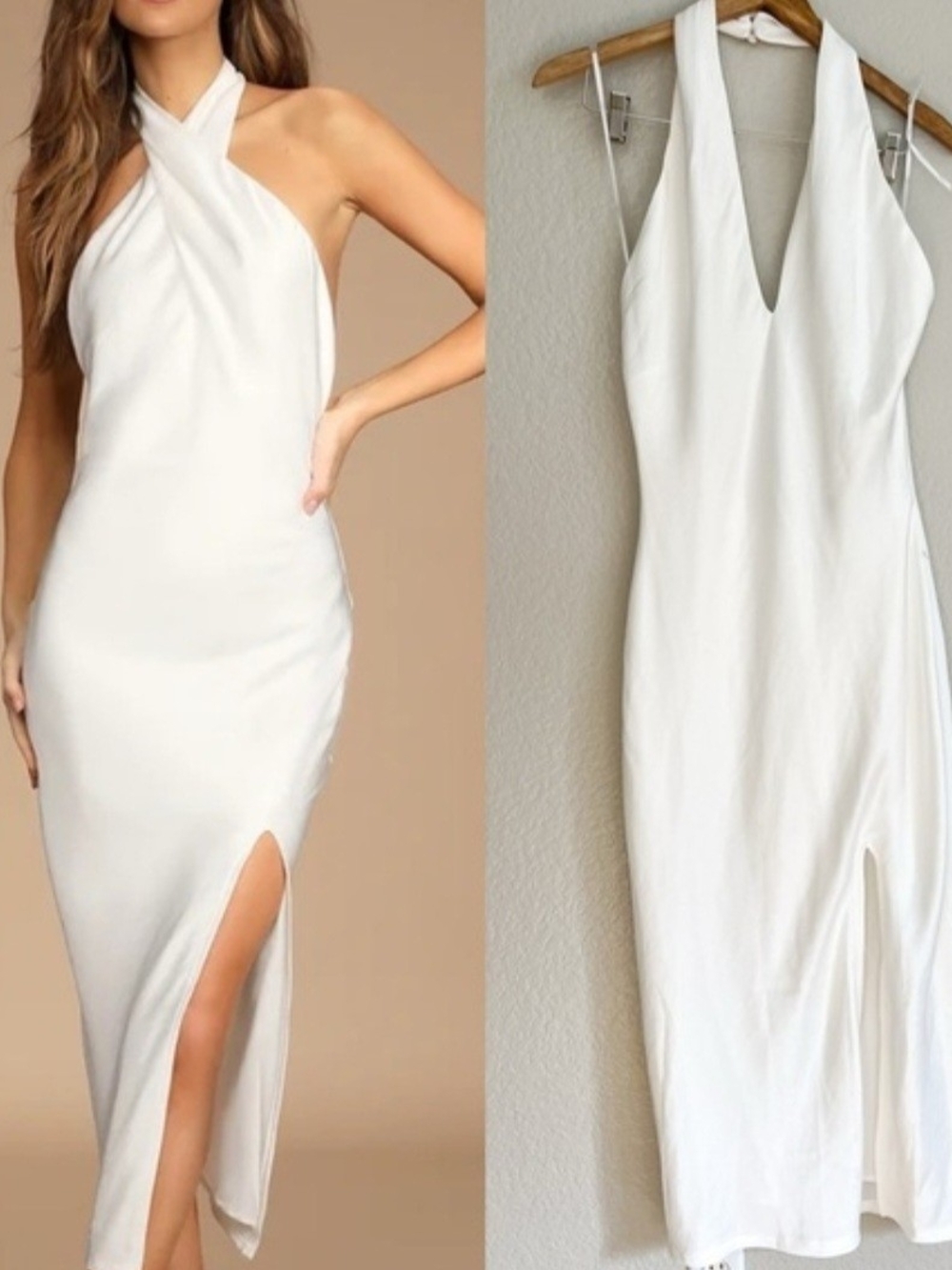 Lulu's White Halter Slit Maxi Dress